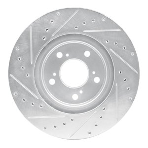 Acura RL Brake Rotor (1) - Front Right - R1 Concepts - Drilled & Slotted - Silver - `05-`12